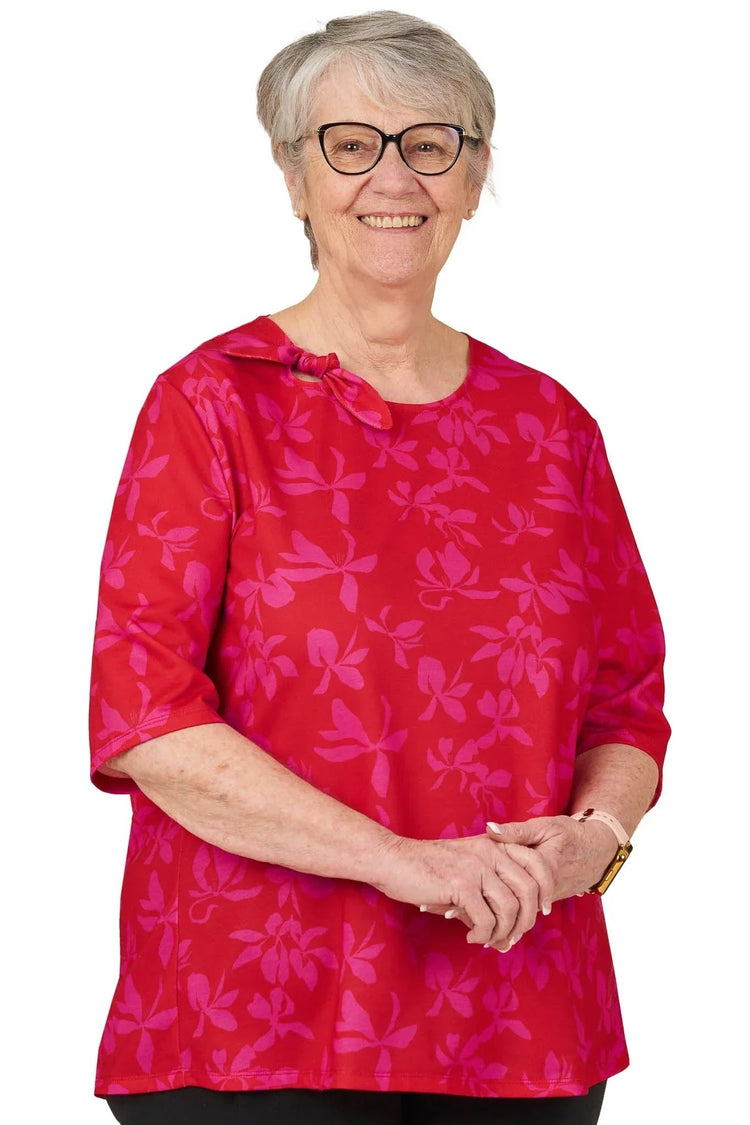 Women's Open-Back Floral Knit Shirt for Assisted Dressing | Easy-Dress Snap Closure Adaptive Top