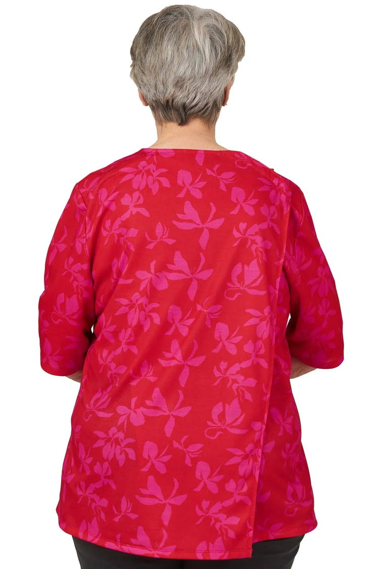 Women's Open-Back Floral Knit Shirt for Assisted Dressing | Easy-Dress Snap Closure Adaptive Top