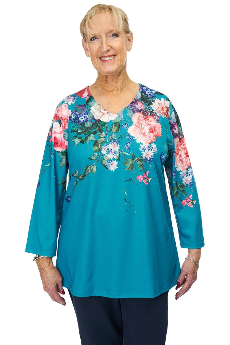 Women's Easy-Access Open-Back Floral Snap Top | Adaptive Clothing for Assisted Dressing