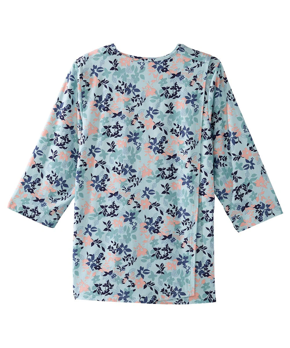 Women's Faux Button Top with Back Overlap Aqua Garden Closed