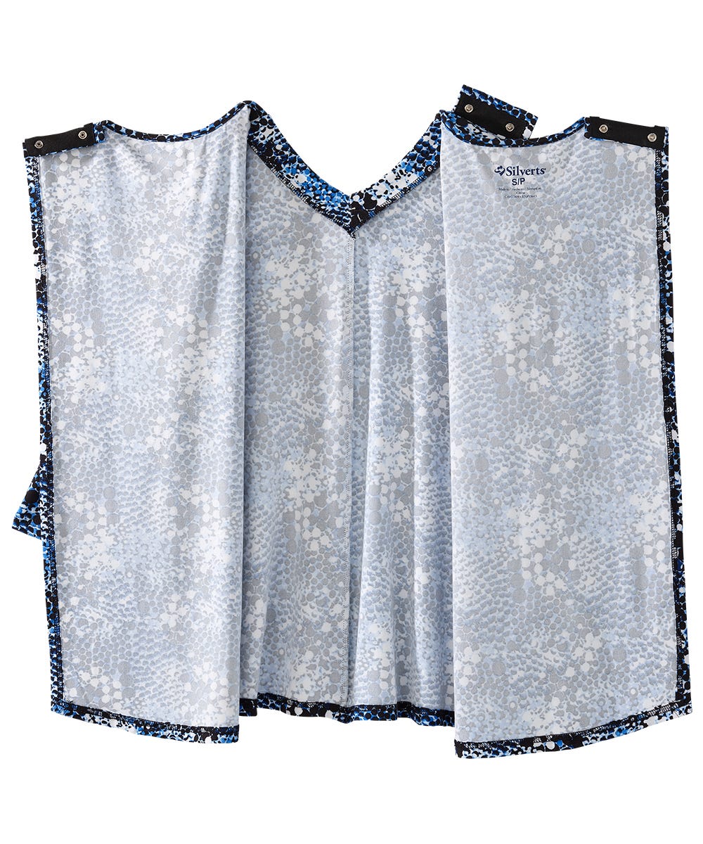 Women's Faux Button Top with Back Overlap Blue Bubble open back