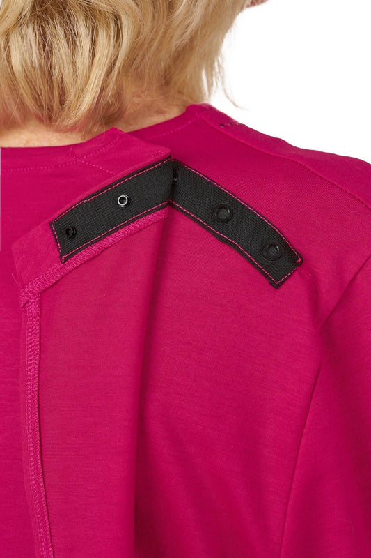 Women's Open-Back Decorative Front Knit Shirt for Assisted Dressing | Easy-Dress Snap Closure Adaptive Top