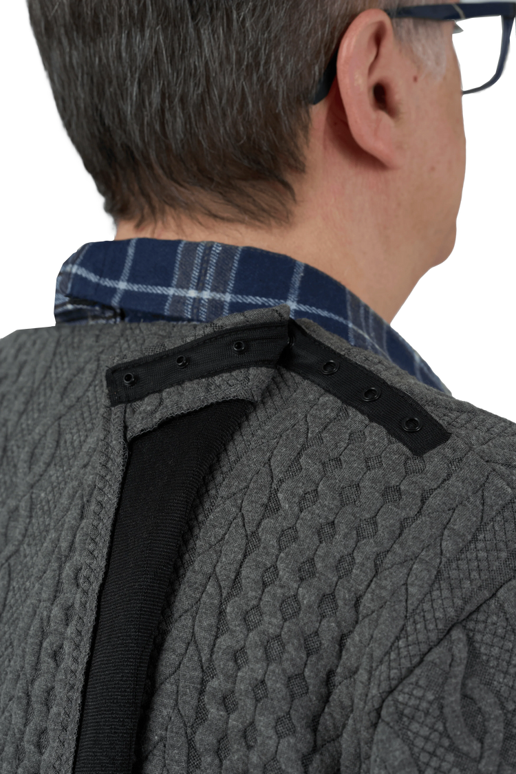 Adaptive Cardigan - Eddy | Charcoal, back opening detail