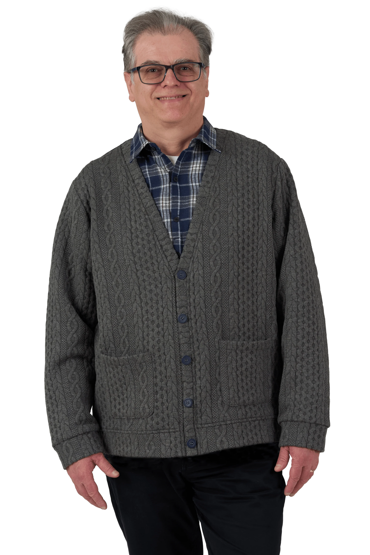 Adaptive Cardigan - Eddy | Charcoal, front detail 2