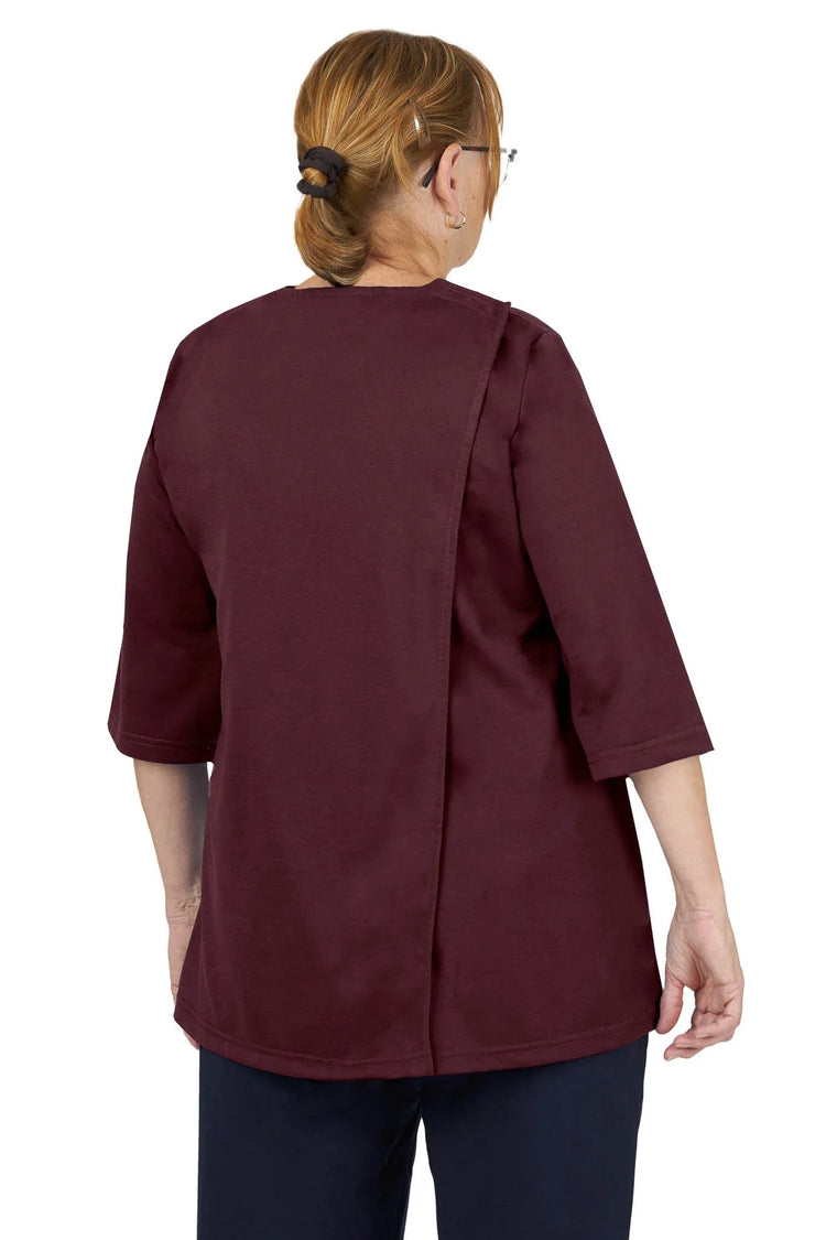 Women's Easy-Access Open-Back Snap Closure Shirt for Assisted Dressing | Lightweight Terry Knit Adaptive Top