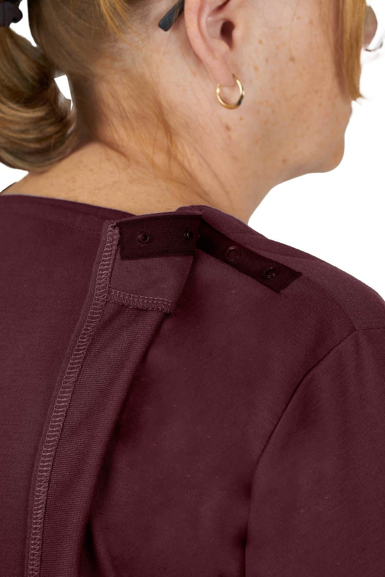 Women's Easy-Access Open-Back Snap Closure Shirt for Assisted Dressing | Lightweight Terry Knit Adaptive Top