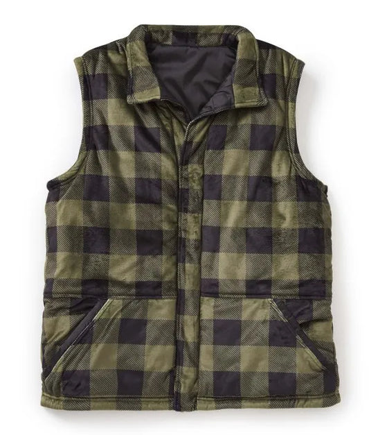 Front of the black green Men's Reversible Front Vest with Magnetic Closure