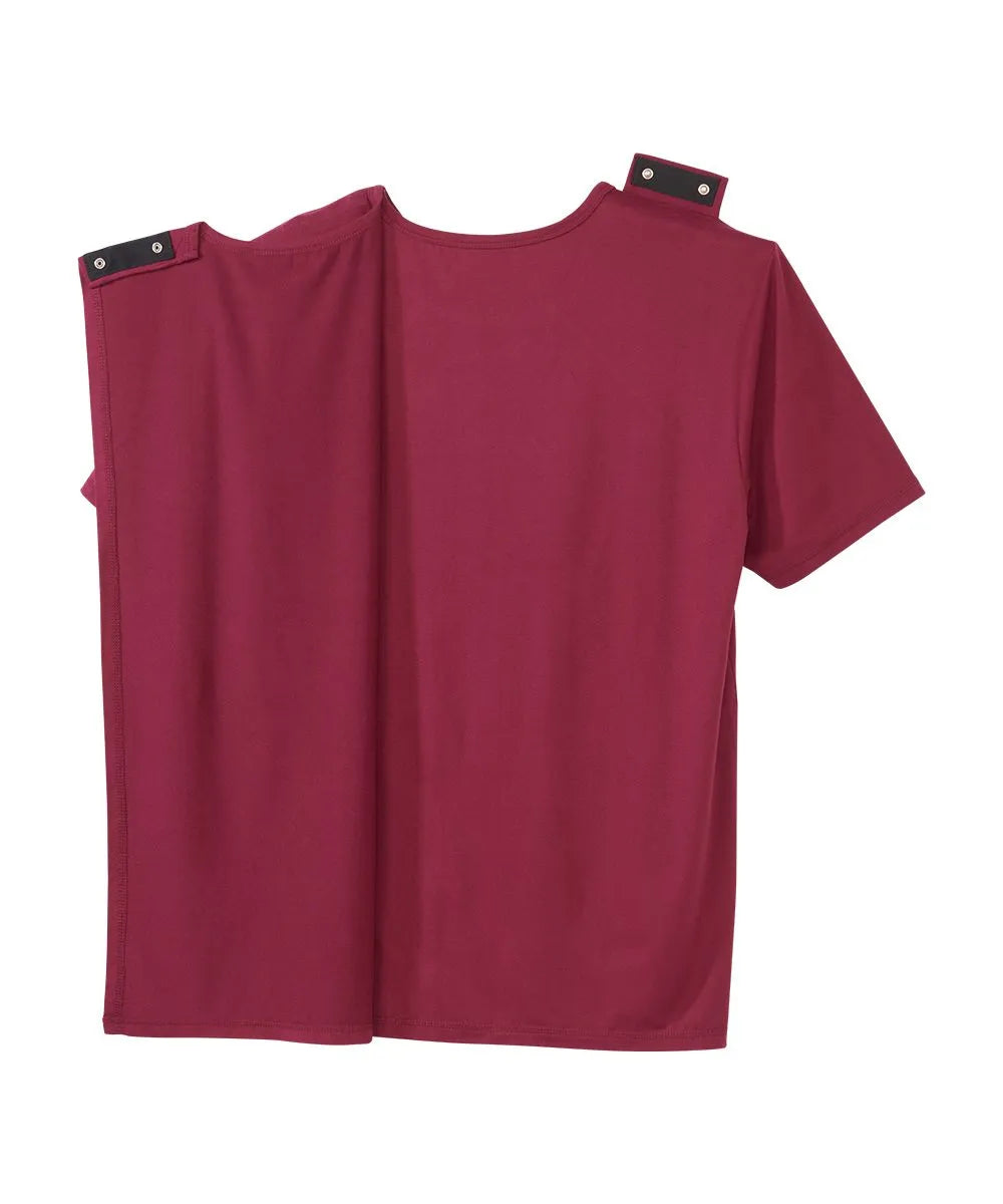Wine crew neck t shirt with back closure snaps open view
