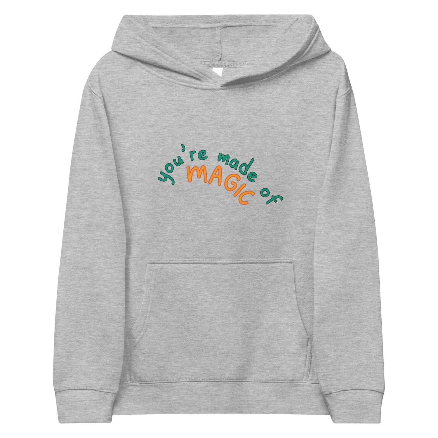 Grey Kidswear hoodie featuring a " you're made of Magic" design with pockets at front.