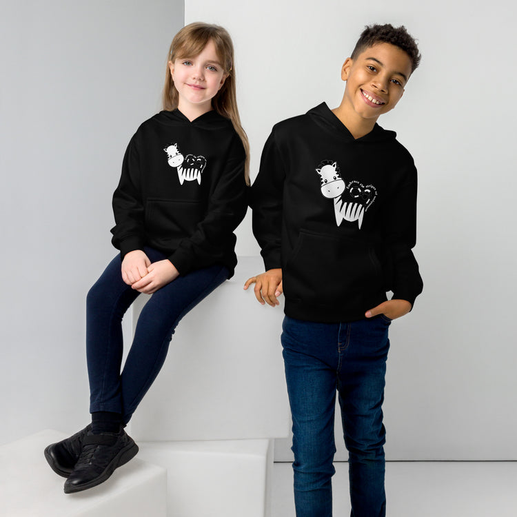 Black Kidswear hoodie featuring a zebra print design.
