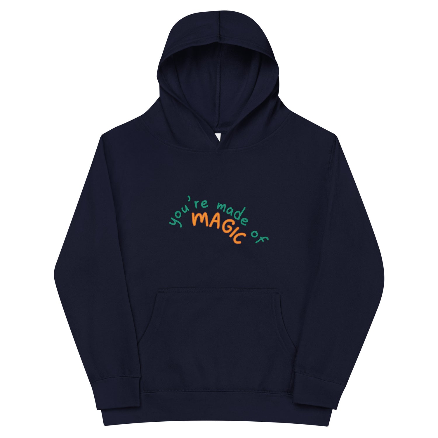 Indigo Kidswear hoodie featuring a " you're made of Magic" design with pockets at front.