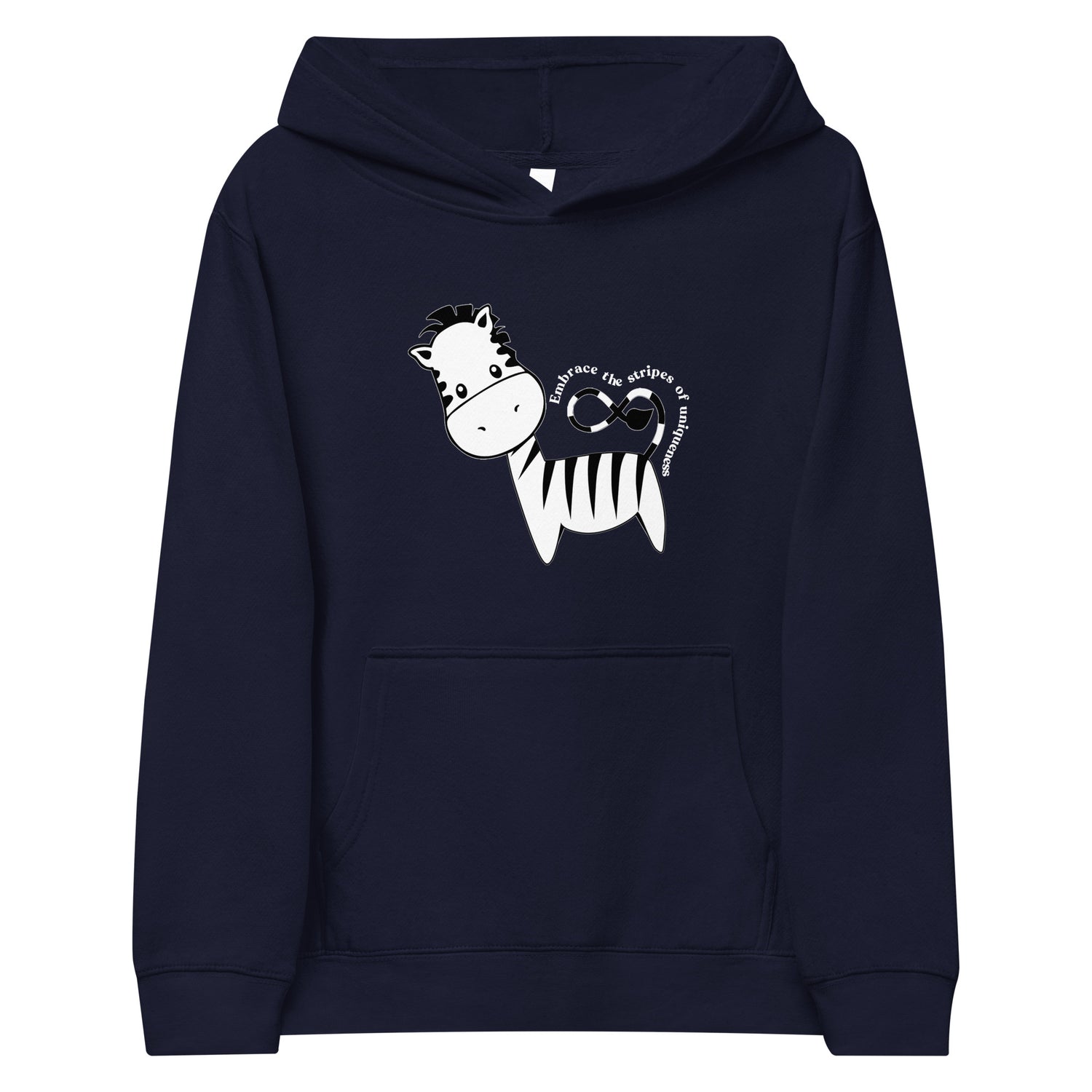 Indigo Kidswear hoodie featuring a zebra print design with pockets at front.