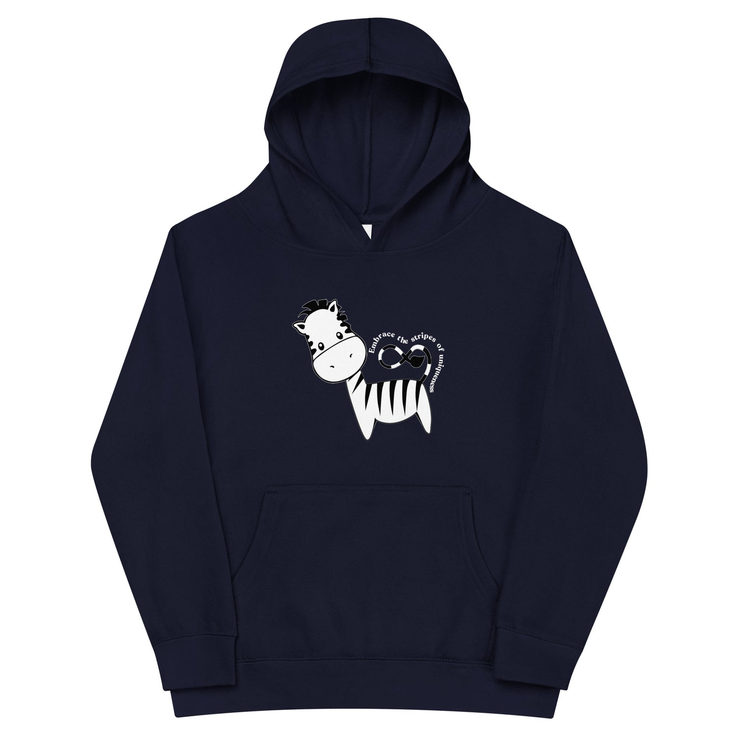 Indigo Kidswear hoodie featuring a zebra print design with pockets at front.