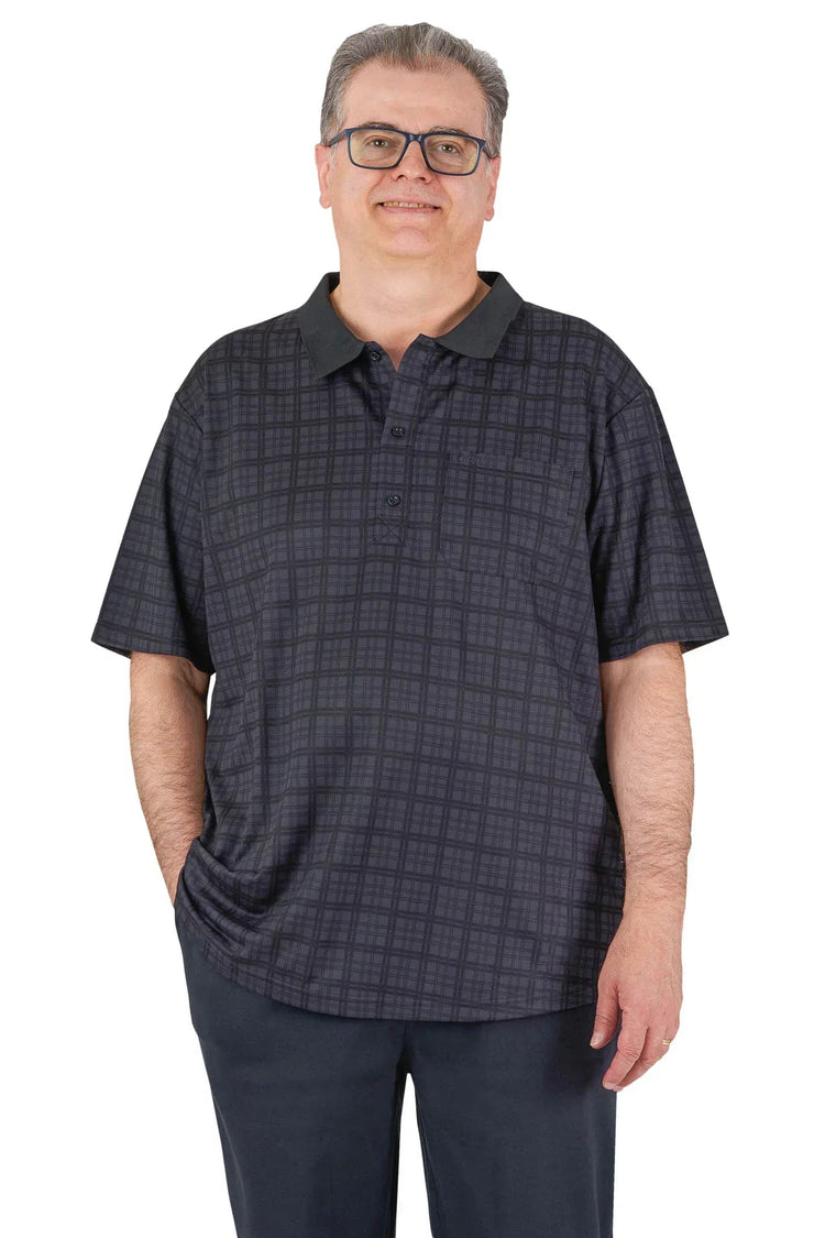 Men’s Adaptive Back-Opening Knit Polo Shirt |Assisted Dressing Snap Closure Comfort Top