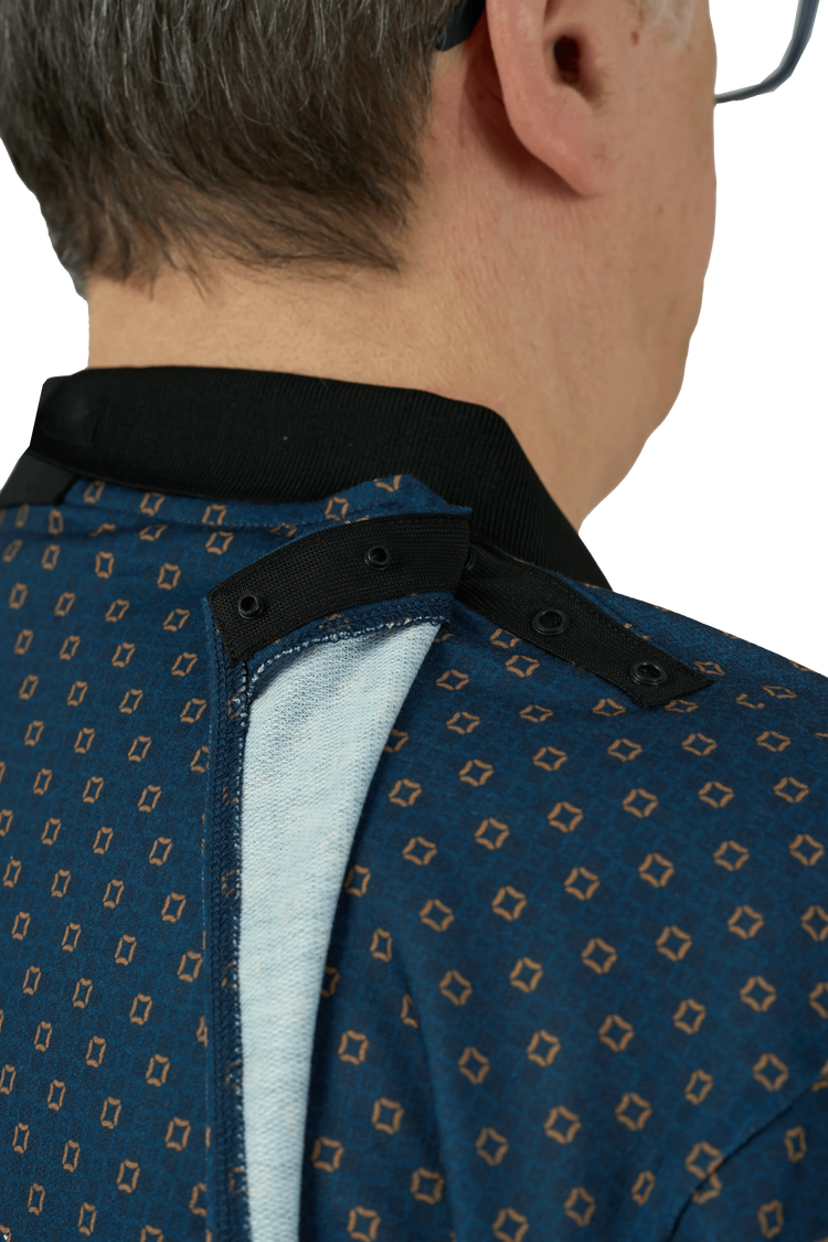 Adaptive Polo Shirt - Ralfie | Mystic Blue, back opening detail
