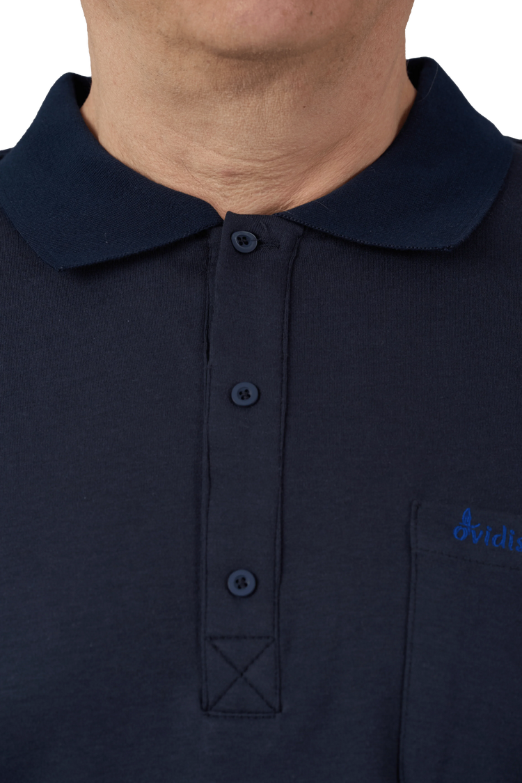 Adaptive Polo Shirt - Thomas | Navy, front placket detail