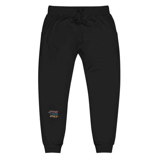 Black sweatpant spreading "Good vibes Only" energy.