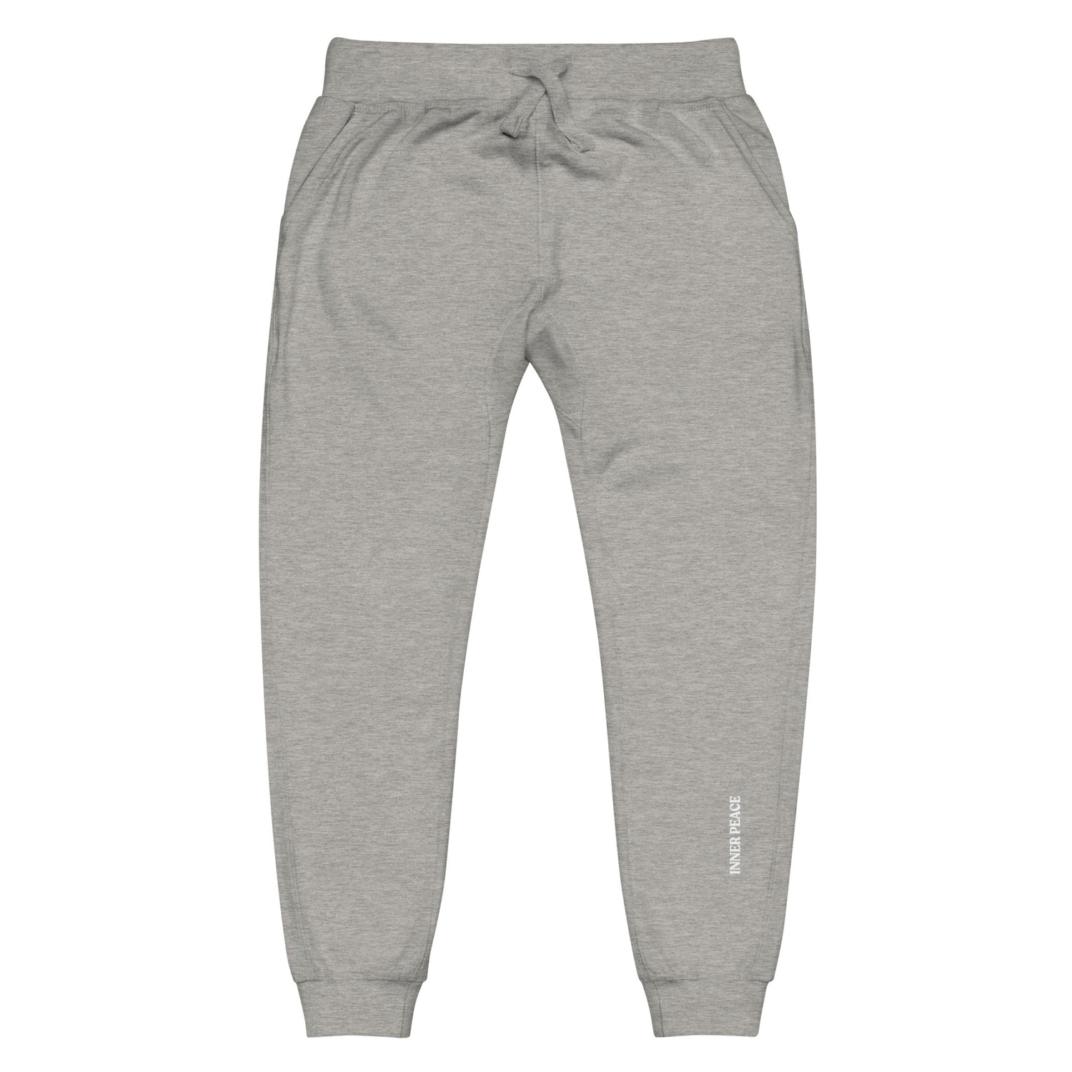  Full length grey sweat pant that supports "Inner peace".