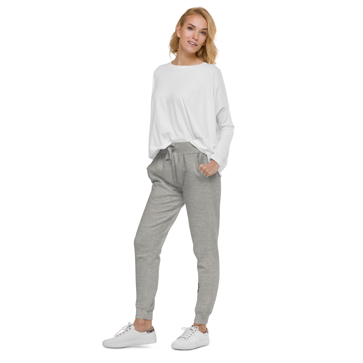 Grey sweat pant with "Choose Balance" printed on left lower leg.