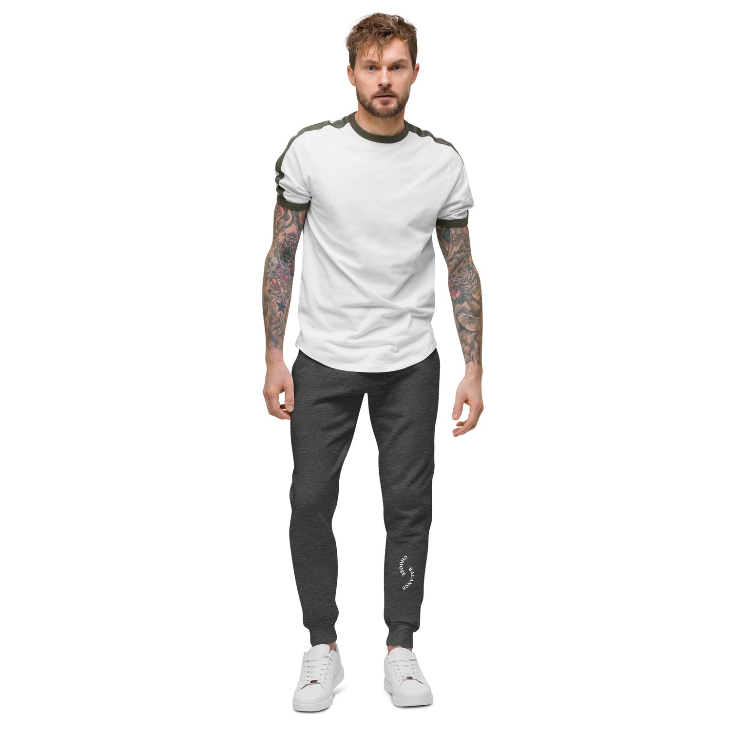 Full Length Charcoal Sweat pant with "Choose Balance" printed on left lower leg.