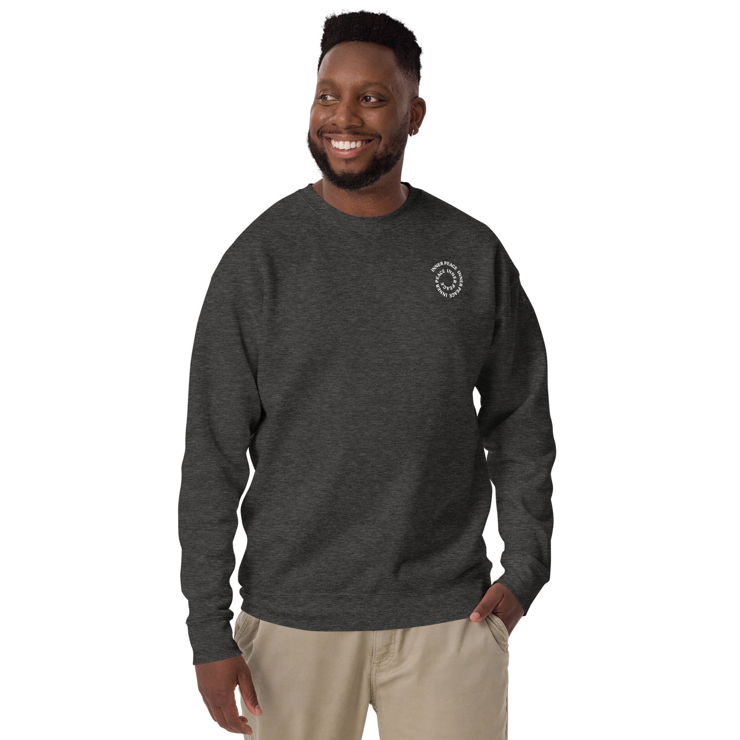 Charcoal Crewneck Sweatshirt that helps feel better every day with "Inner peace". 
