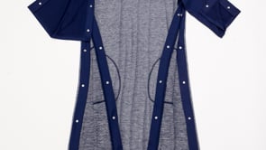 Video of Women's nightgown with indigo raglan sleeves and grey body.