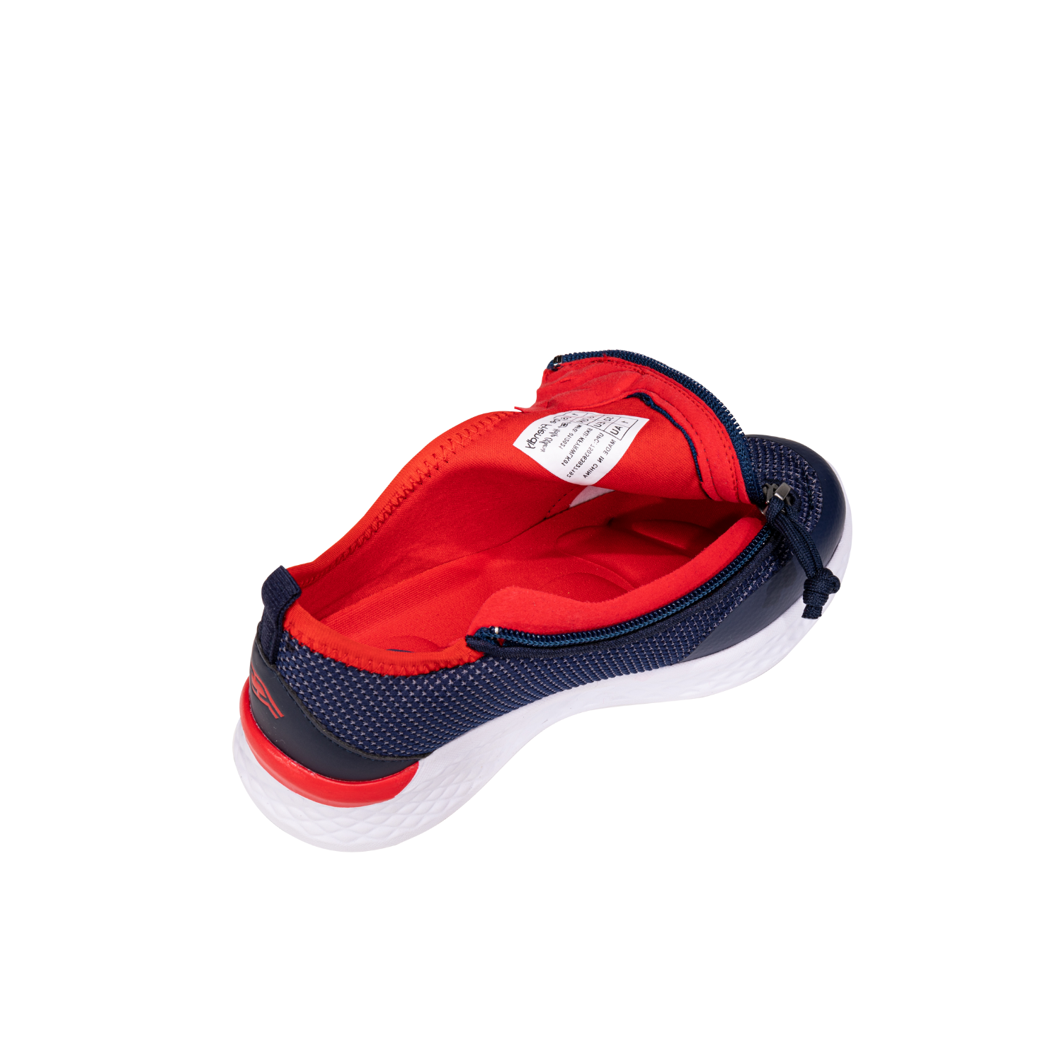 Boys navy red zippered shoes zipper opened