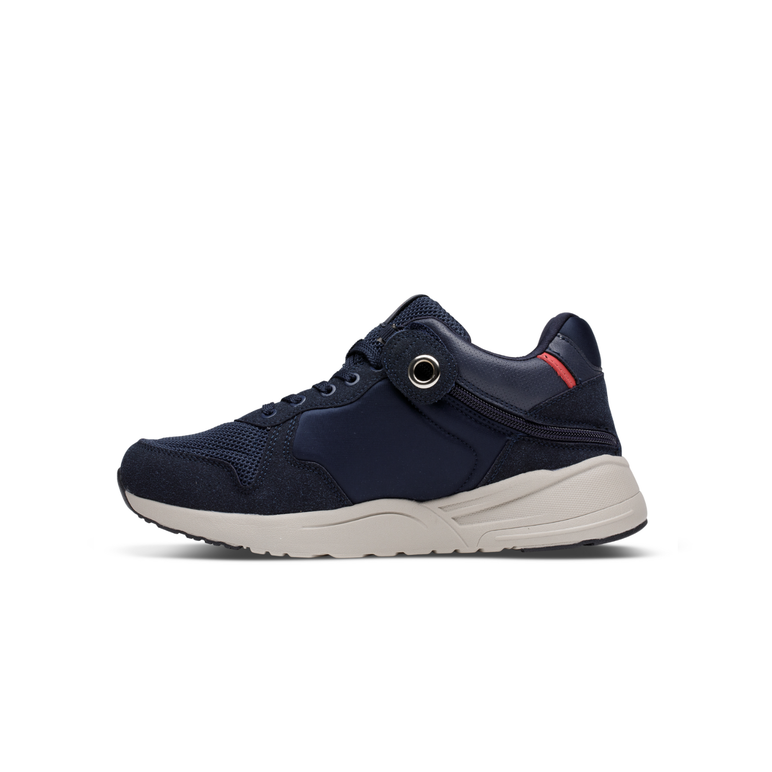 Mens deep blue zippered shoes side view