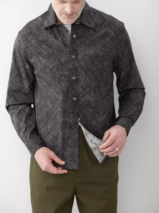 Men's Self Dressing Magnetic Closure Long Sleeve Shirt Shadow Plaid