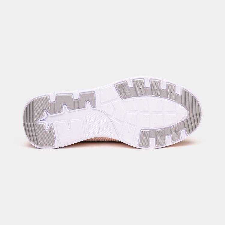 Bottom of mint women's shoe with white anti slip soles and traction patterns.