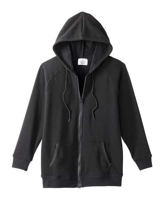 Black women's hoodie with magnetic zipper, 2 pockets at the front