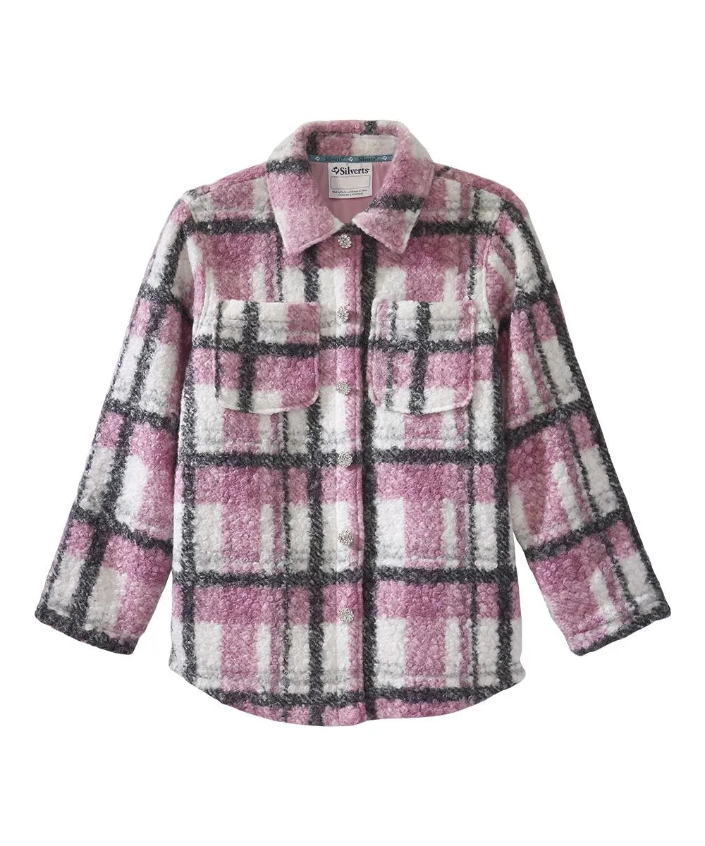 Women's Shacket with Magnetic Button Front Pink Plaid