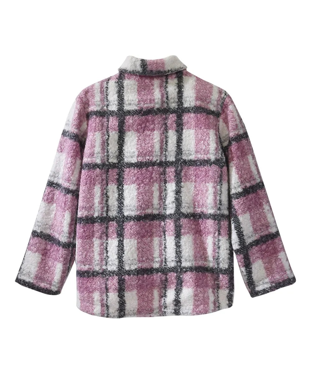 Women's Shacket with Magnetic Button Front Pink Plaid