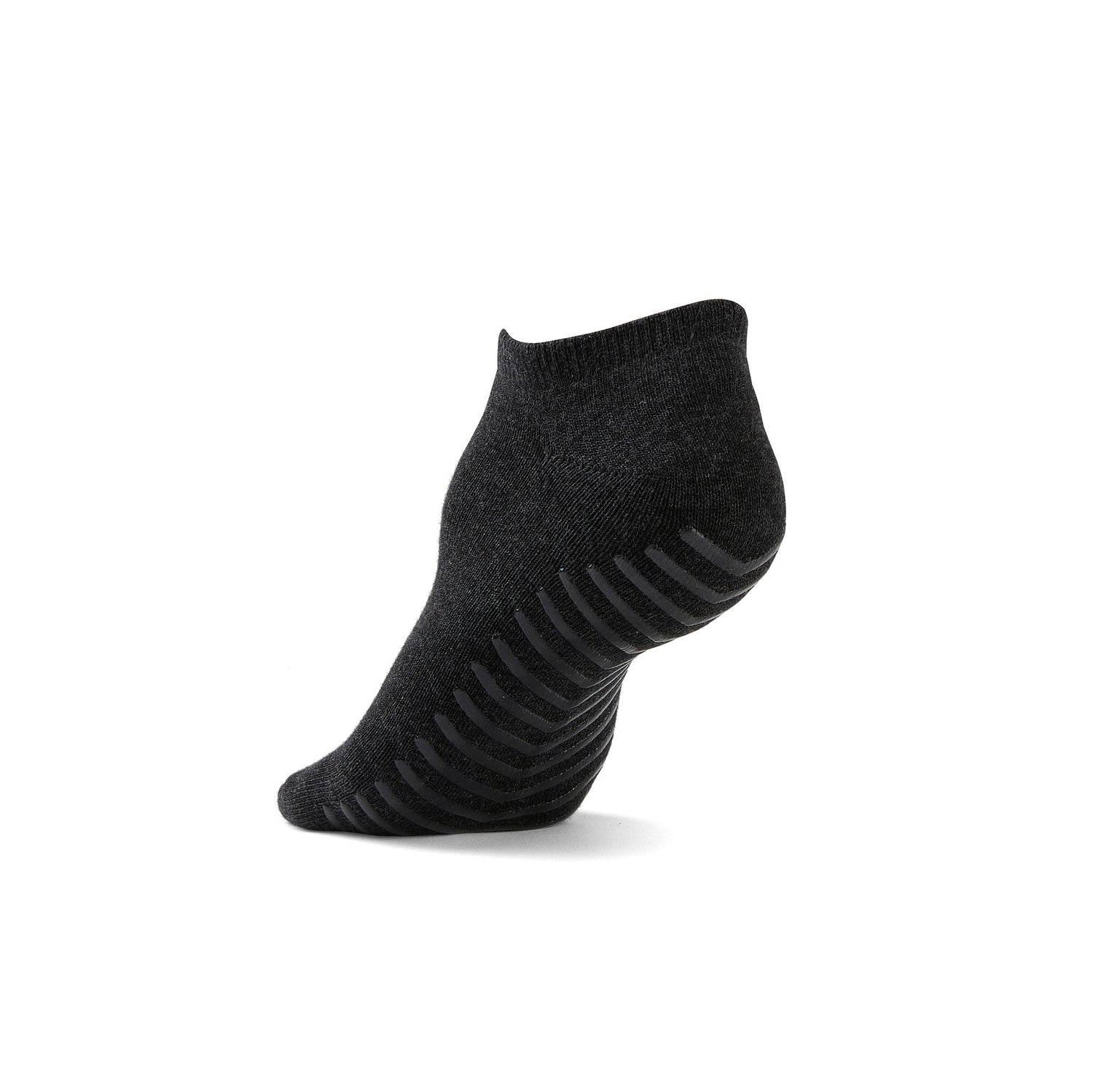 Dark grey anti slip ankle socks made of ultra soft cotton with sticky grips.