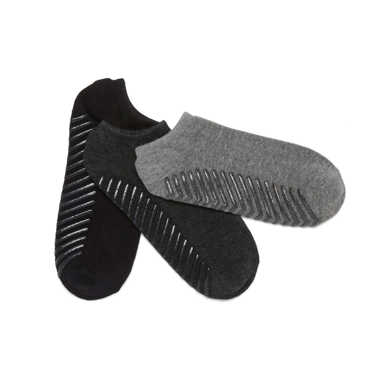 Black, dark grey, and light grey anti slip ankle socks.