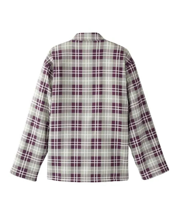 mens wine plaid sherpa lined jacket with magnetic buttons