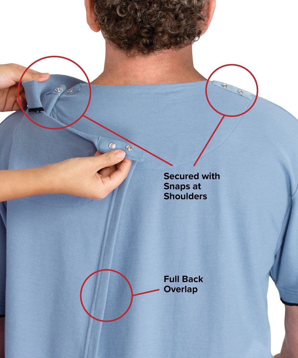 Back of shirt showing back overlap with snap opening