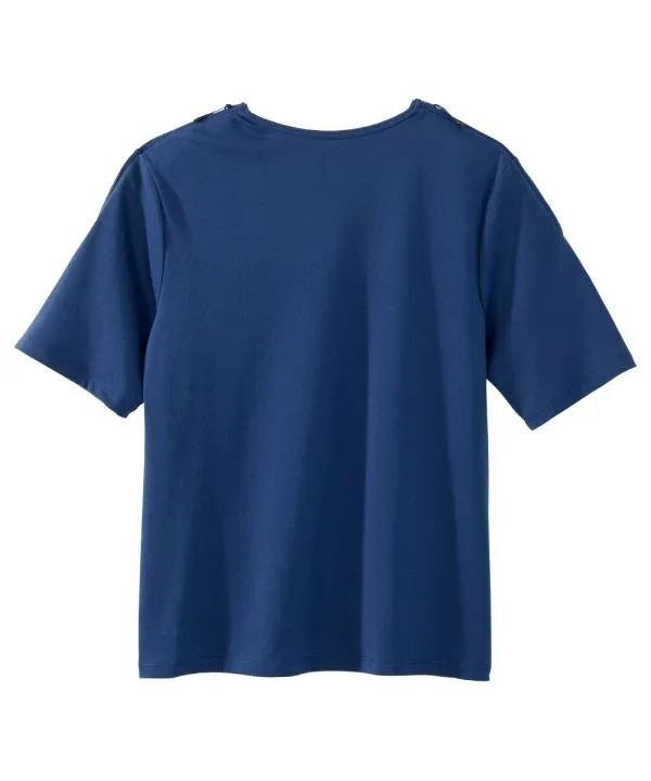 Back of navy recovery top with zipper access