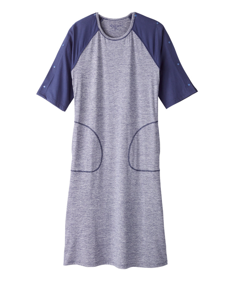 Women's nightgown with indigo raglan sleeves and grey body