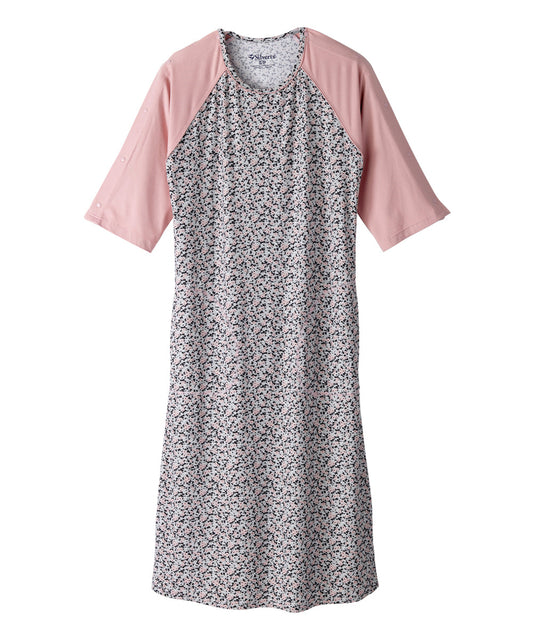 Womens nightgown with pink raglan sleeves and print body