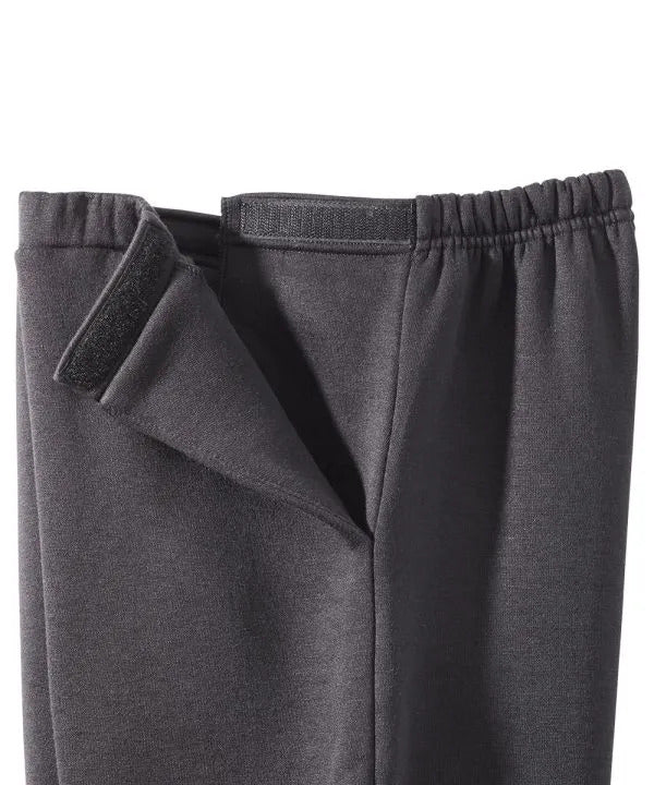 Close up of women’s black side soft knit pants with elastic waist