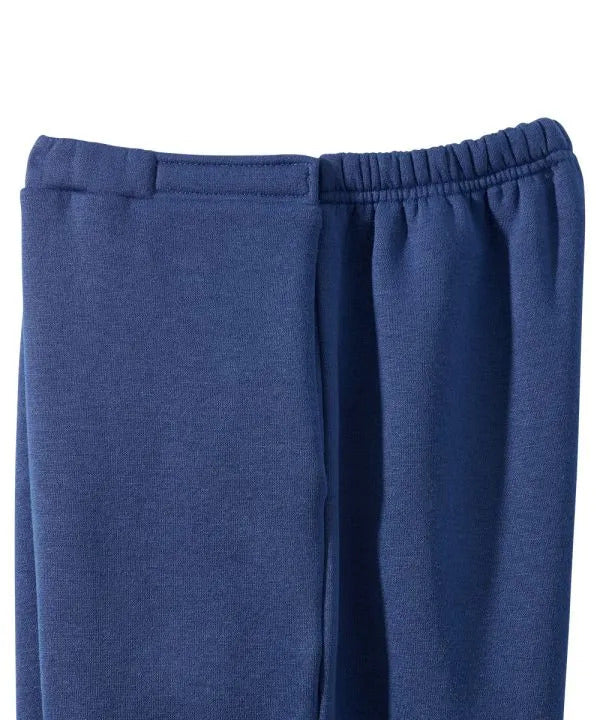 Close up of women’s navy side soft knit pants with elastic waist