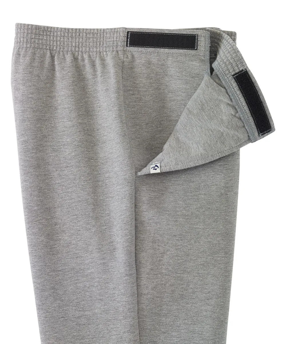 Close up of women’s heather gray side soft knit pants with elastic waist