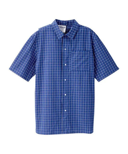 Blue Plaid button down shirt with back overlap