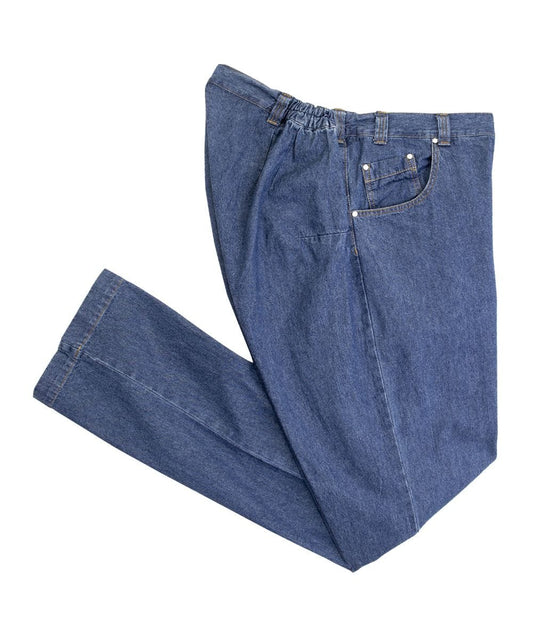 High back rise denim jeans with snap closures at front