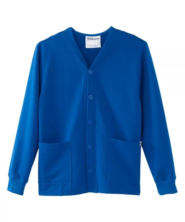 Royal blue fleece cardigan with front pockets