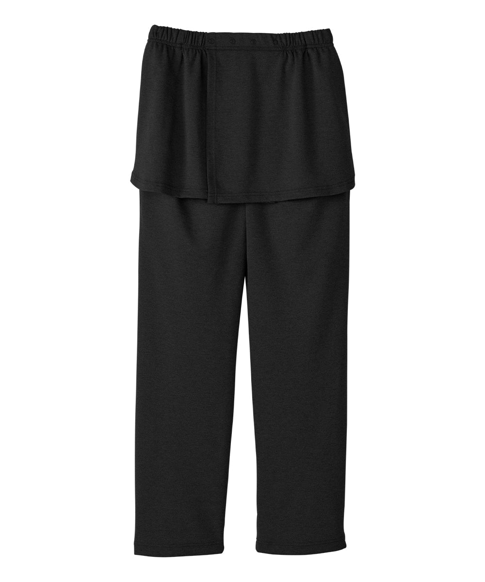 Women's black knit pants with snap closures at waist