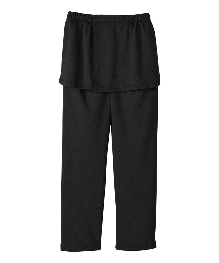 Women's black knit pants with snap closures at waist