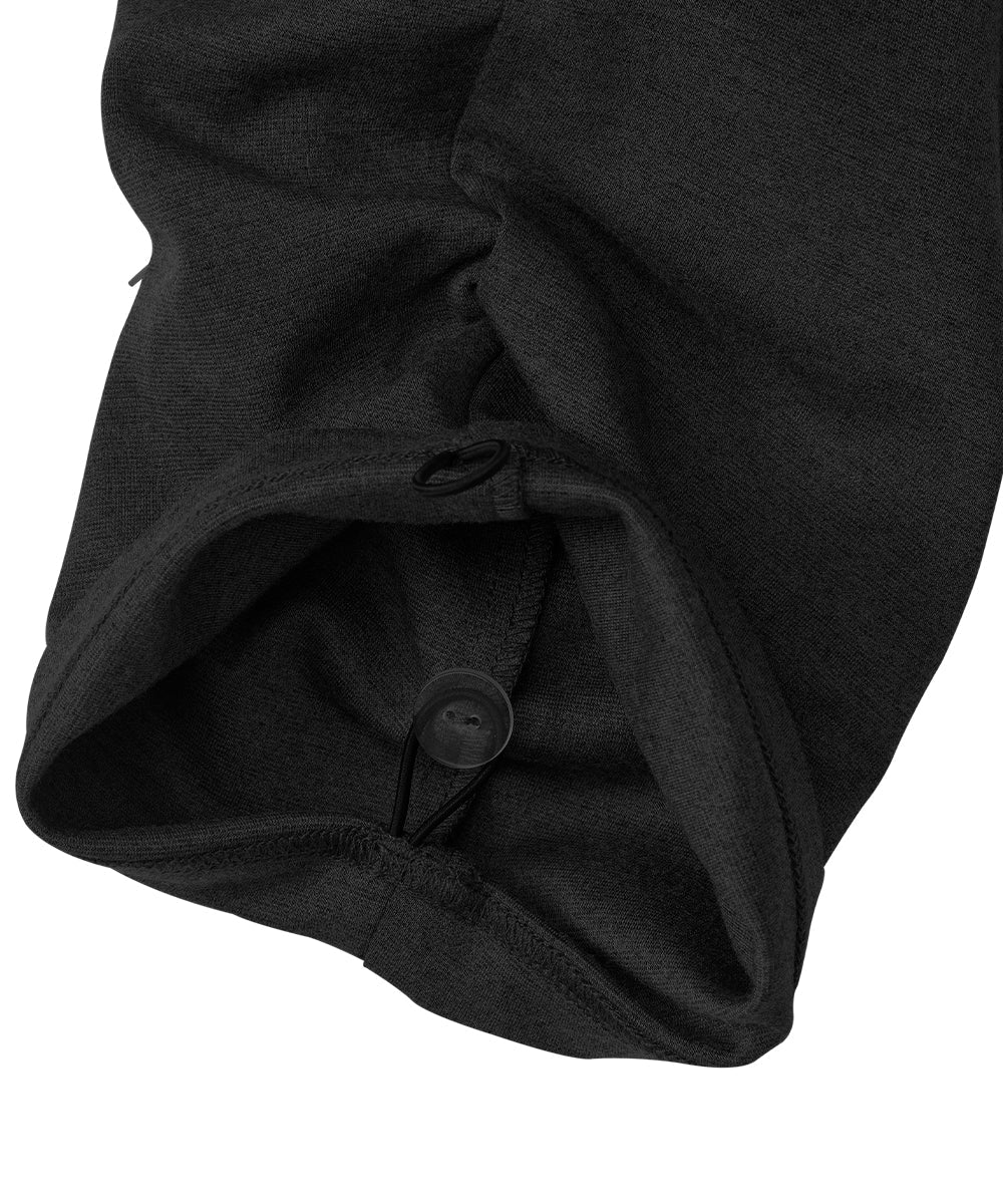 Women's black knit pants with pull tab at bottom