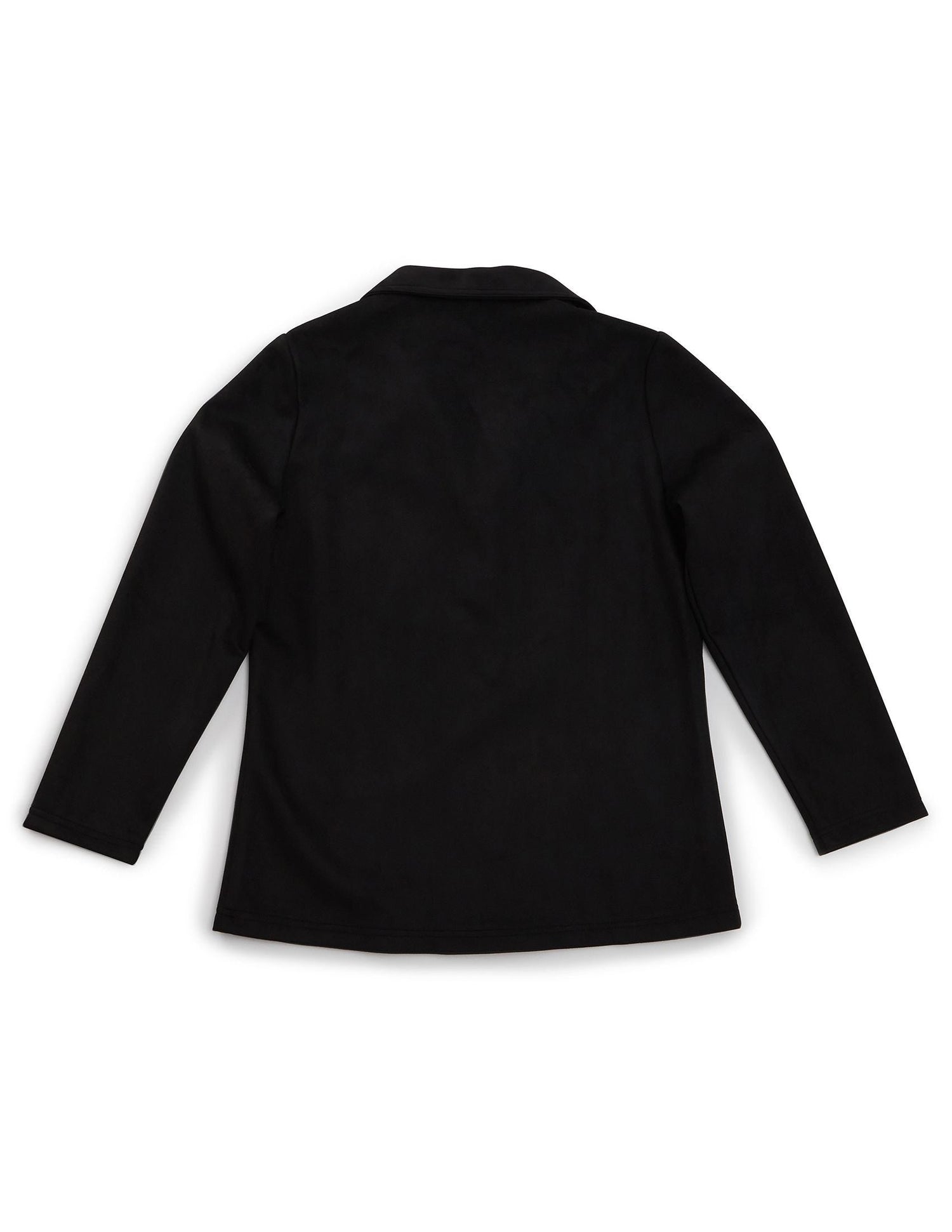 Back of black magnetic zipper jacket with collar